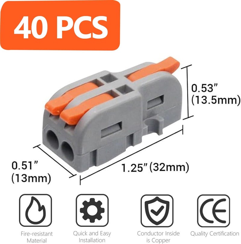 UOHGDPY 40Pcs Lever Wire Connectors, 1 in 2 Out DIY Mini Splicing,Compact Wire Connectors Splicing Connectors for Circuit Inline 28-12 AWG (20 PCS Self Tapping Screw) - Image 2